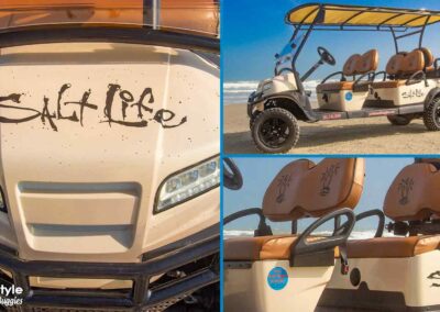 Tan cart with Salt Life in brown letters