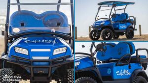 Dark blue cart with Salt Life in white letters