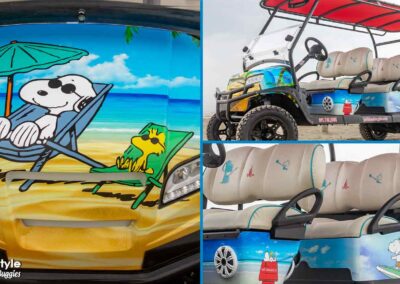 Cart with Snoopy and Woodstock in beach chairs