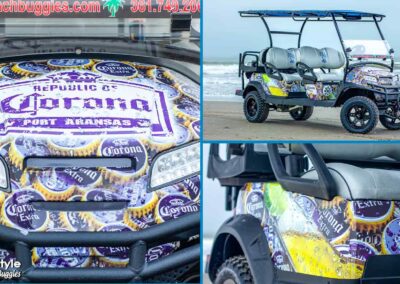 cart with purple corona beer caps