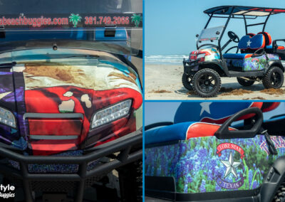 Cart with Texas Flag on front and bluebonnets on sides