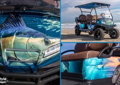 Cart with images of marlins